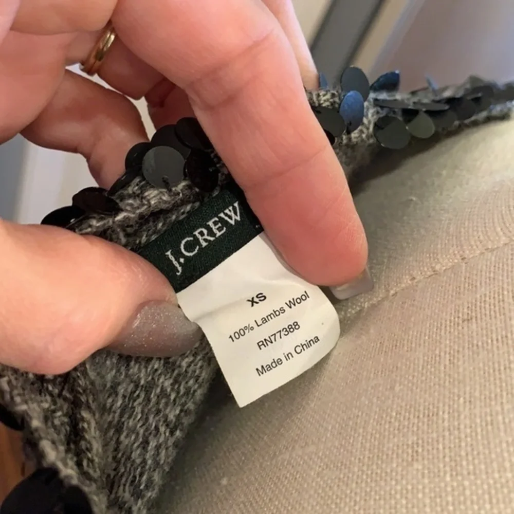 J crew 100% lambs wool long sleeve sweater black sequins detail